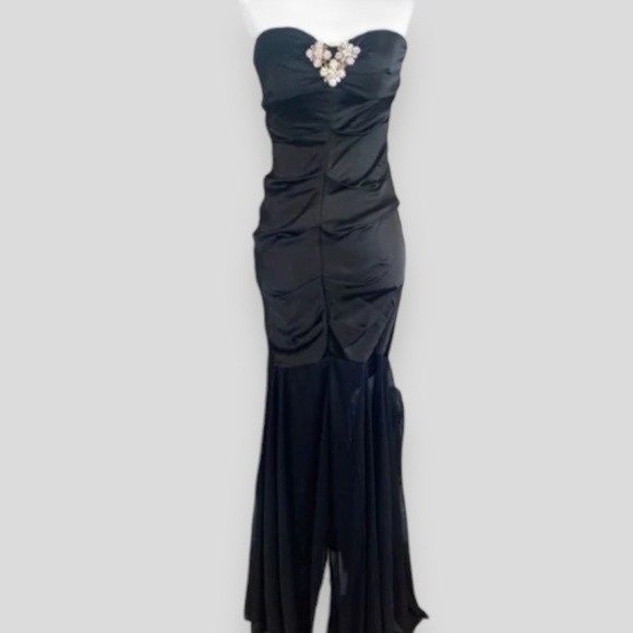 Cache Vintage Glam Black Strapless Maxi Dress with Swarovski Crystals Size 6 - Picture 5 of 10